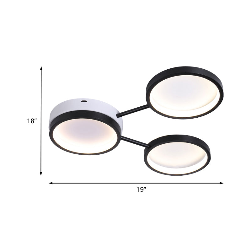 3-Ring Acrylic Flushmount Lighting Minimalist LED Black Flush Mounted Lamp in Warm/White Light Clearhalo 'Ceiling Lights' 'Close To Ceiling Lights' 'Close to ceiling' 'Flush mount' Lighting' 734086