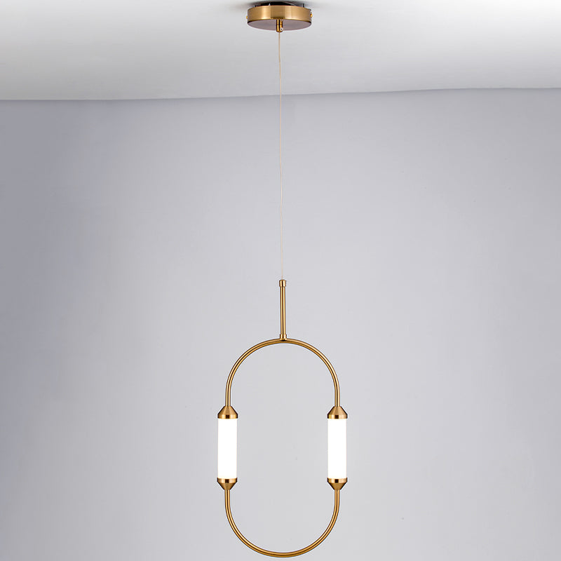 Simple Oval Ring Pendant Metallic 19.5"/20.5"/25" H LED Bedside Hanging Ceiling Lamp in Gold with Acrylic Shade, White/Warm Light Gold Clearhalo 'Ceiling Lights' 'Modern Pendants' 'Modern' 'Pendant Lights' 'Pendants' Lighting' 734087