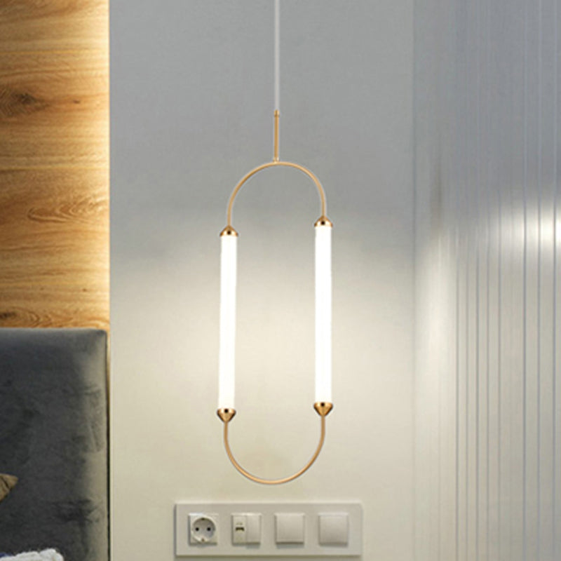 Simple Oval Ring Pendant Metallic 19.5"/20.5"/25" H LED Bedside Hanging Ceiling Lamp in Gold with Acrylic Shade, White/Warm Light Clearhalo 'Ceiling Lights' 'Modern Pendants' 'Modern' 'Pendant Lights' 'Pendants' Lighting' 734092