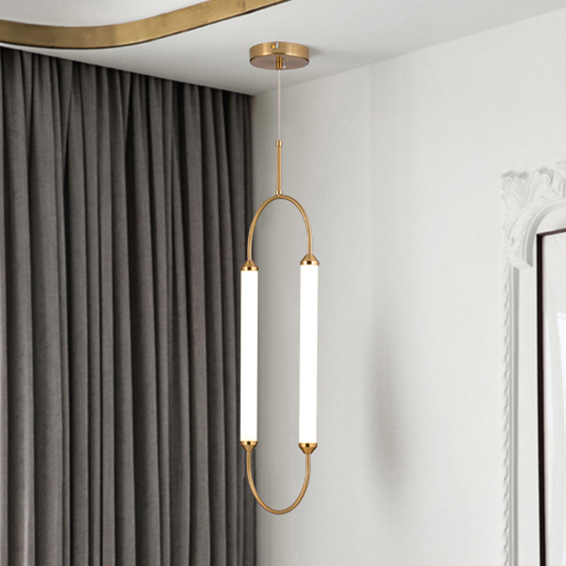 Simple Oval Ring Pendant Metallic 19.5"/20.5"/25" H LED Bedside Hanging Ceiling Lamp in Gold with Acrylic Shade, White/Warm Light Clearhalo 'Ceiling Lights' 'Modern Pendants' 'Modern' 'Pendant Lights' 'Pendants' Lighting' 734093