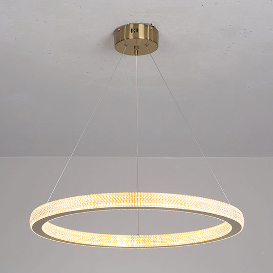 19"/25.5" Dia Gold Ring Suspension Light Minimalist LED Acrylic Ceiling Pendant Lamp in White/Warm Light Gold Clearhalo 'Ceiling Lights' 'Modern Pendants' 'Modern' 'Pendant Lights' 'Pendants' Lighting' 734102