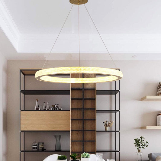 19"/25.5" Dia Gold Ring Suspension Light Minimalist LED Acrylic Ceiling Pendant Lamp in White/Warm Light Clearhalo 'Ceiling Lights' 'Modern Pendants' 'Modern' 'Pendant Lights' 'Pendants' Lighting' 734104