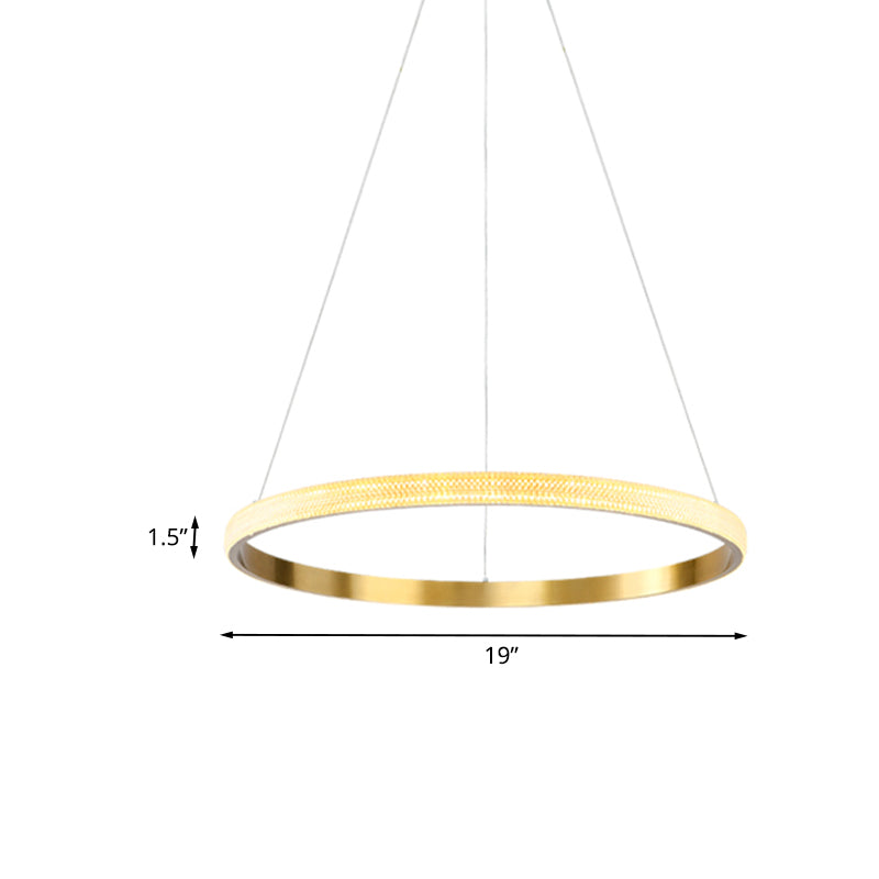 19"/25.5" Dia Gold Ring Suspension Light Minimalist LED Acrylic Ceiling Pendant Lamp in White/Warm Light Clearhalo 'Ceiling Lights' 'Modern Pendants' 'Modern' 'Pendant Lights' 'Pendants' Lighting' 734106