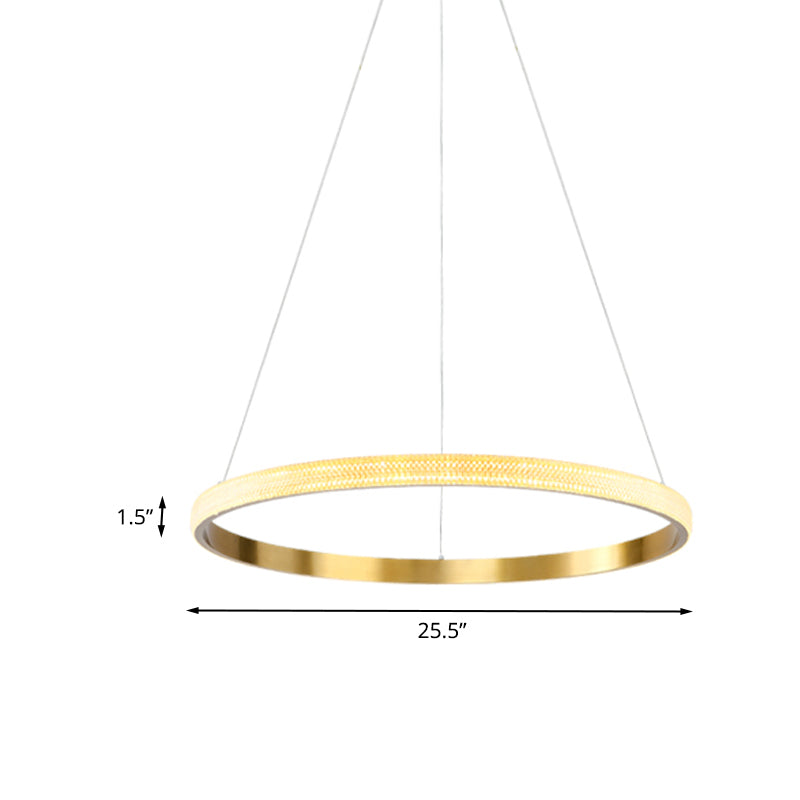 19"/25.5" Dia Gold Ring Suspension Light Minimalist LED Acrylic Ceiling Pendant Lamp in White/Warm Light Clearhalo 'Ceiling Lights' 'Modern Pendants' 'Modern' 'Pendant Lights' 'Pendants' Lighting' 734107