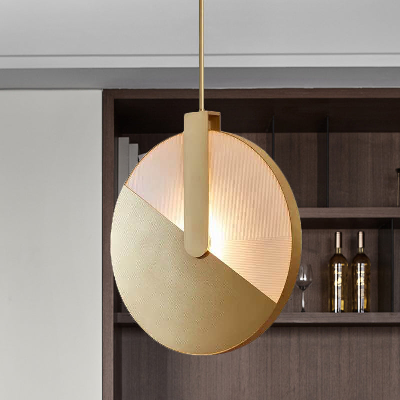 Circle Panel Rotatable Hanging Light Post-Modern Aluminum LED Brass Ceiling Lamp in White/Warm Light Brass Clearhalo 'Ceiling Lights' 'Modern Pendants' 'Modern' 'Pendant Lights' 'Pendants' Lighting' 734108