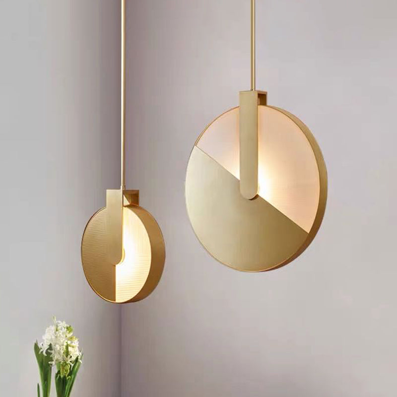 Circle Panel Rotatable Hanging Light Post-Modern Aluminum LED Brass Ceiling Lamp in White/Warm Light Clearhalo 'Ceiling Lights' 'Modern Pendants' 'Modern' 'Pendant Lights' 'Pendants' Lighting' 734110