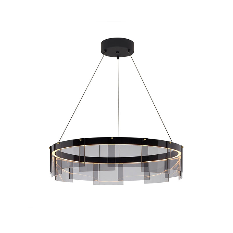 Black Glass Panel Ring Pendant Light Fixture Contemporary LED Ceiling Suspension Lamp in White/Warm Light Clearhalo 'Ceiling Lights' 'Chandeliers' 'Glass shade' 'Glass' 'Modern Pendants' 'Modern' 'Pendant Lights' 'Pendants' Lighting' 734116