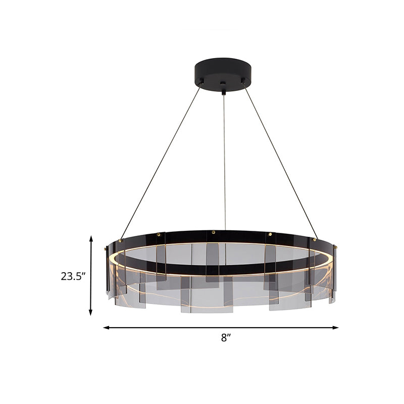 Black Glass Panel Ring Pendant Light Fixture Contemporary LED Ceiling Suspension Lamp in White/Warm Light Clearhalo 'Ceiling Lights' 'Chandeliers' 'Glass shade' 'Glass' 'Modern Pendants' 'Modern' 'Pendant Lights' 'Pendants' Lighting' 734117