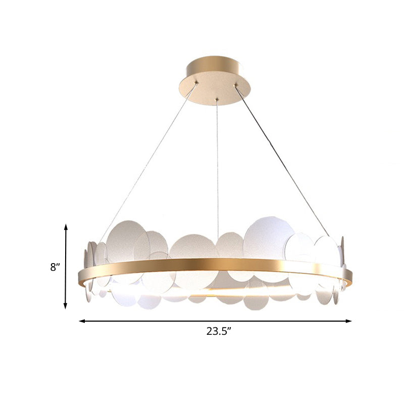 Acrylic Round Panel Hanging Chandelier Contemporary 23.5"/31.5" Dia LED Gold Pendant with Ring Design in White/Warm Light Clearhalo 'Ceiling Lights' 'Chandeliers' 'Modern Chandeliers' 'Modern' Lighting' 734127