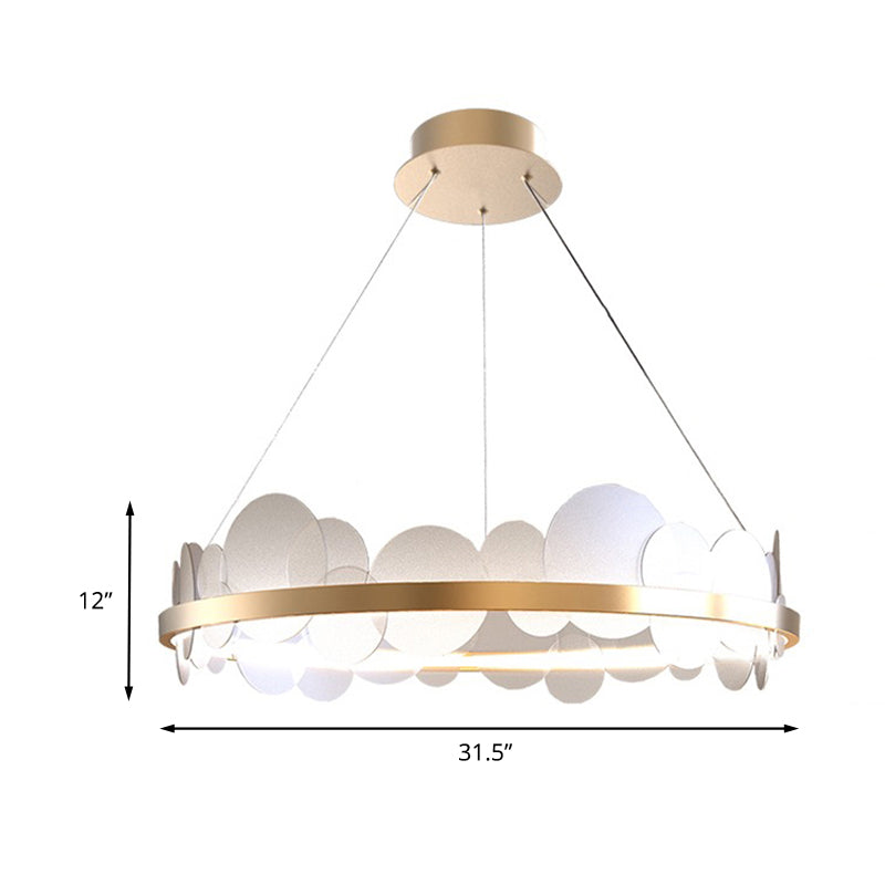 Acrylic Round Panel Hanging Chandelier Contemporary 23.5"/31.5" Dia LED Gold Pendant with Ring Design in White/Warm Light Clearhalo 'Ceiling Lights' 'Chandeliers' 'Modern Chandeliers' 'Modern' Lighting' 734128