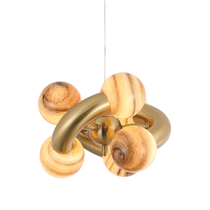 Sphere Chandelier Post-Modern Blue/Tan Planet Glass 6-Head Living Room LED Pendant Light with Twisted Design Clearhalo 'Ceiling Lights' 'Chandeliers' 'Glass shade' 'Glass' 'Modern Chandeliers' 'Modern' 'Pendant Lights' Lighting' 734162