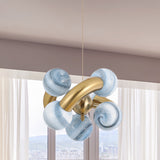 Sphere Chandelier Post-Modern Blue/Tan Planet Glass 6-Head Living Room LED Pendant Light with Twisted Design Blue Clearhalo 'Ceiling Lights' 'Chandeliers' 'Glass shade' 'Glass' 'Modern Chandeliers' 'Modern' 'Pendant Lights' Lighting' 734164