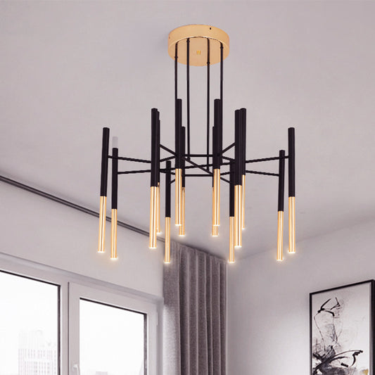 Black and Gold Slim Tube Flushmount Minimalist 12 Heads Aluminum LED Semi Flush Ceiling Light with Radial Design Black-Gold Clearhalo 'Ceiling Lights' 'Close To Ceiling Lights' 'Close to ceiling' 'Semi-flushmount' Lighting' 734177