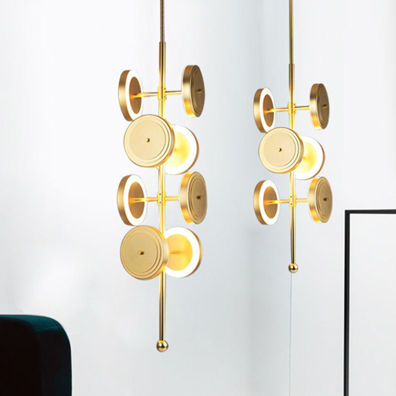 Postmodern Circle Hanging Light Metal 8-Light 23"/31.5" H Bedroom LED Ceiling Chandelier in Gold, White/Warm Light Gold Clearhalo 'Ceiling Lights' 'Chandeliers' 'Modern Chandeliers' 'Modern' Lighting' 734182