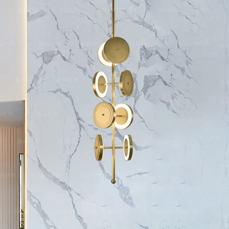 Postmodern Circle Hanging Light Metal 8-Light 23"/31.5" H Bedroom LED Ceiling Chandelier in Gold, White/Warm Light Clearhalo 'Ceiling Lights' 'Chandeliers' 'Modern Chandeliers' 'Modern' Lighting' 734184