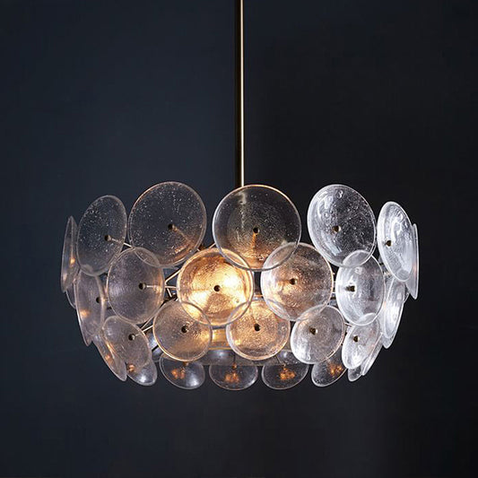 Acrylic Circle Panel Chandelier Lighting Modernist 3 Bulbs Hanging Pendant Lamp in Gold Gold Clearhalo 'Ceiling Lights' 'Chandeliers' 'Modern Chandeliers' 'Modern' Lighting' 734193