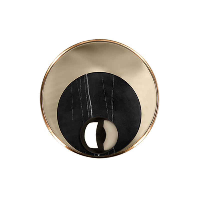 Round Marble LED Sconce Lighting Modernist 1 Head White/Black Wall Mounted Lamp with Gold Metal Backplate Clearhalo 'Cast Iron' 'Glass' 'Industrial' 'Modern wall lights' 'Modern' 'Tiffany' 'Traditional wall lights' 'Wall Lamps & Sconces' 'Wall Lights' Lighting' 734219