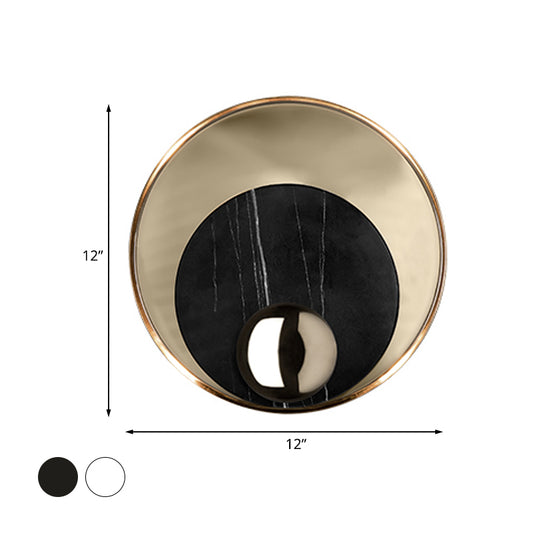 Round Marble LED Sconce Lighting Modernist 1 Head White/Black Wall Mounted Lamp with Gold Metal Backplate Clearhalo 'Cast Iron' 'Glass' 'Industrial' 'Modern wall lights' 'Modern' 'Tiffany' 'Traditional wall lights' 'Wall Lamps & Sconces' 'Wall Lights' Lighting' 734220