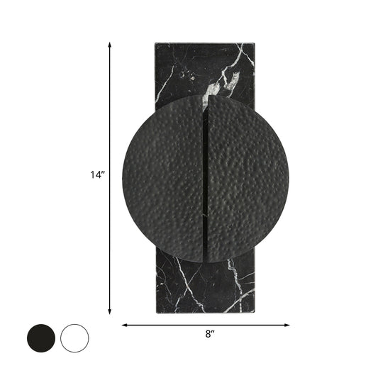 Metallic Disconnected Circle Wall Lamp Minimalist 1-Head LED Wall Light Sconce in Black/White with Rectangle Marble Backplate, Warm/White Light Clearhalo 'Modern wall lights' 'Modern' 'Wall Lamps & Sconces' 'Wall Lights' Lighting' 734229