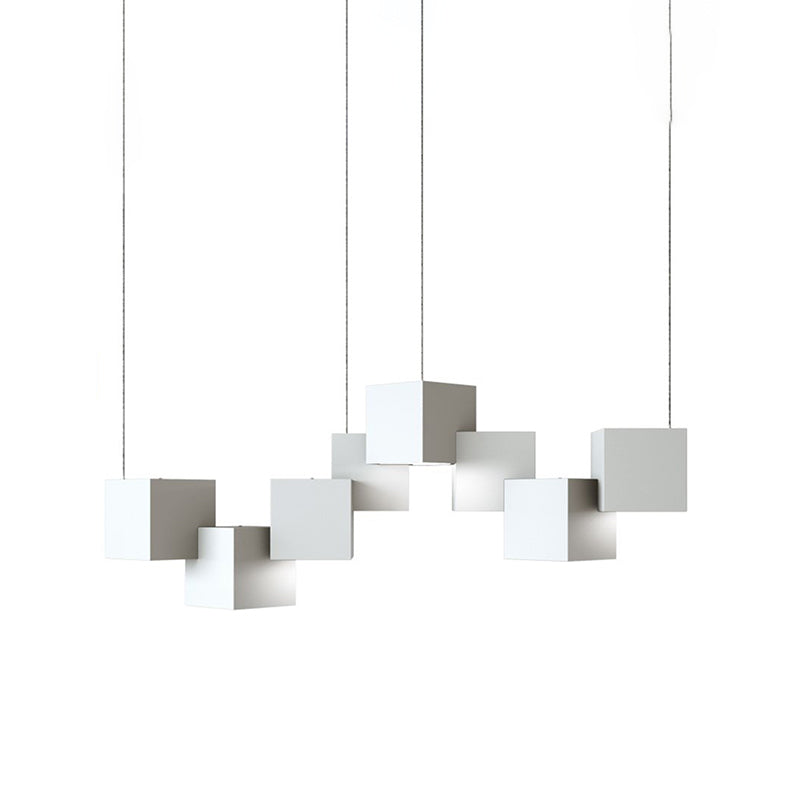 Black/White Spliced Cube Ceiling Light Modernist 8 Lights Metal LED Cluster Pendant Lamp in White/Warm Light, 25.5"/28" Wide Clearhalo 'Ceiling Lights' 'Modern Pendants' 'Modern' 'Pendant Lights' 'Pendants' Lighting' 734253