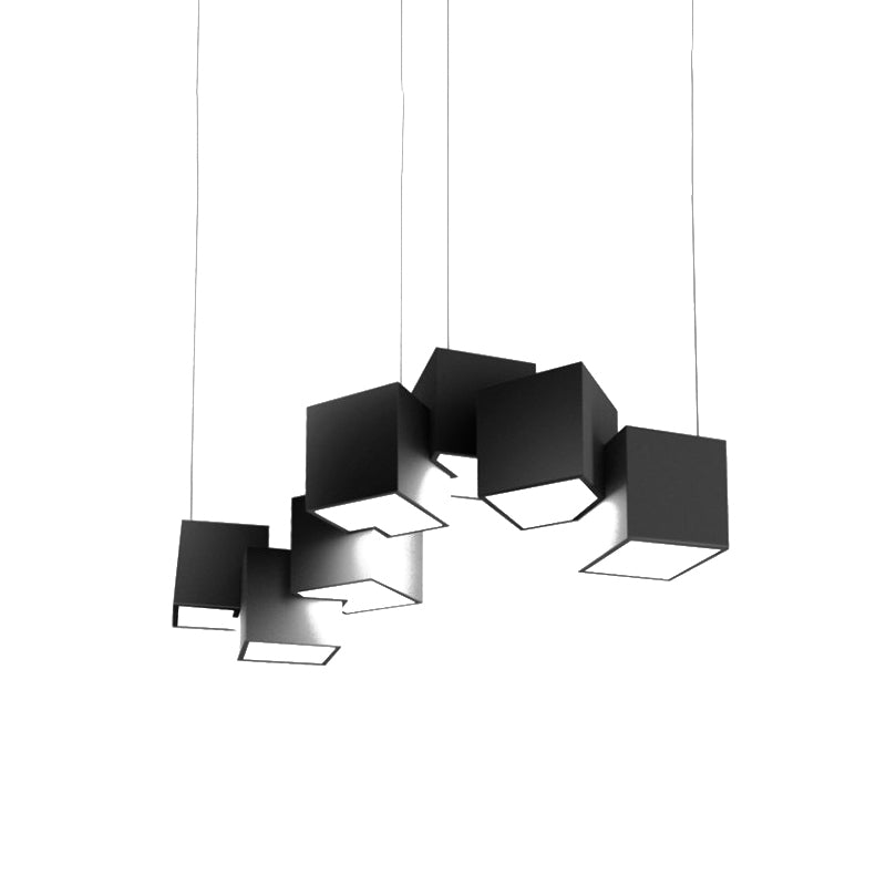 Black/White Spliced Cube Ceiling Light Modernist 8 Lights Metal LED Cluster Pendant Lamp in White/Warm Light, 25.5"/28" Wide Clearhalo 'Ceiling Lights' 'Modern Pendants' 'Modern' 'Pendant Lights' 'Pendants' Lighting' 734259