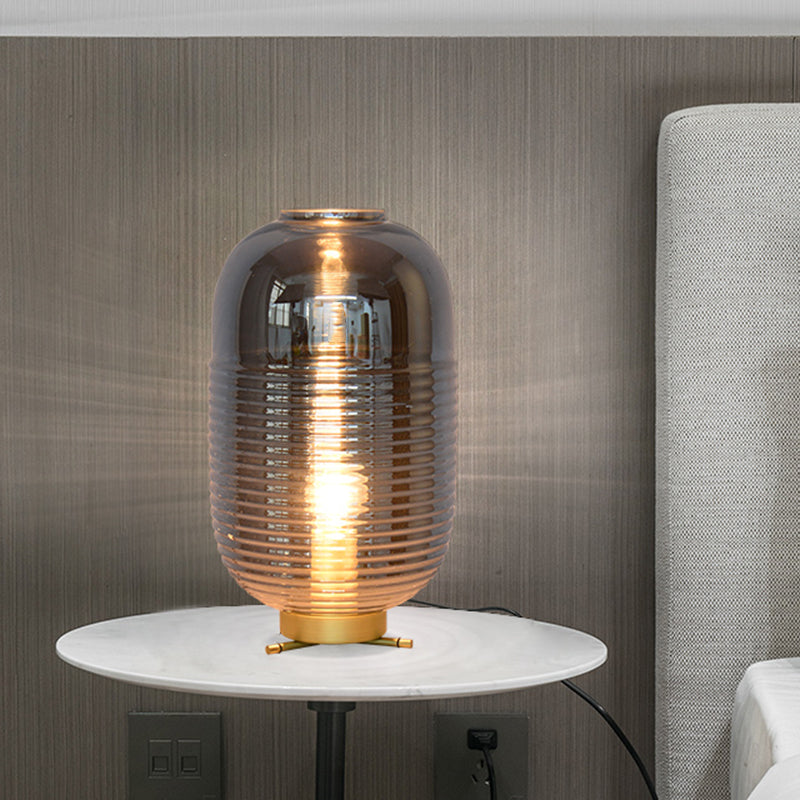 Postmodern 1-Light Desk Light Gold Capsule Plug In Nightstand Lamp with Smoke Gray Glass Shade Smoke Gray Clearhalo 'Lamps' 'Table Lamps' Lighting' 734280
