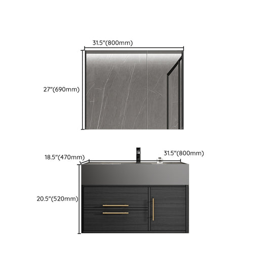 Glam Wall Mount Sink Vanity Black Quartz Single-Sink Rectangular Vanity Set Clearhalo 'Bathroom Remodel & Bathroom Fixtures' 'Bathroom Vanities' 'bathroom_vanities' 'Home Improvement' 'home_improvement' 'home_improvement_bathroom_vanities' 7342853