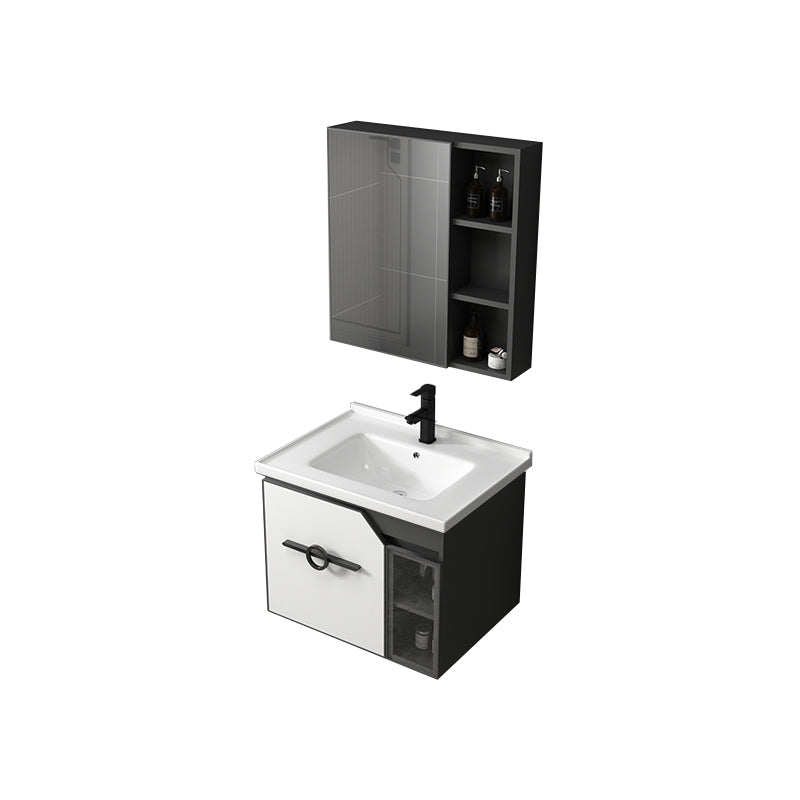 Modern Single Sink Vanity Metal Base Rectangular Wall Mount Vanity Set Vanity & Faucet & Mirror Cabinet 24"L x 18.5"W x 18.1"H White Clearhalo 'Bathroom Remodel & Bathroom Fixtures' 'Bathroom Vanities' 'bathroom_vanities' 'Home Improvement' 'home_improvement' 'home_improvement_bathroom_vanities' 7342860