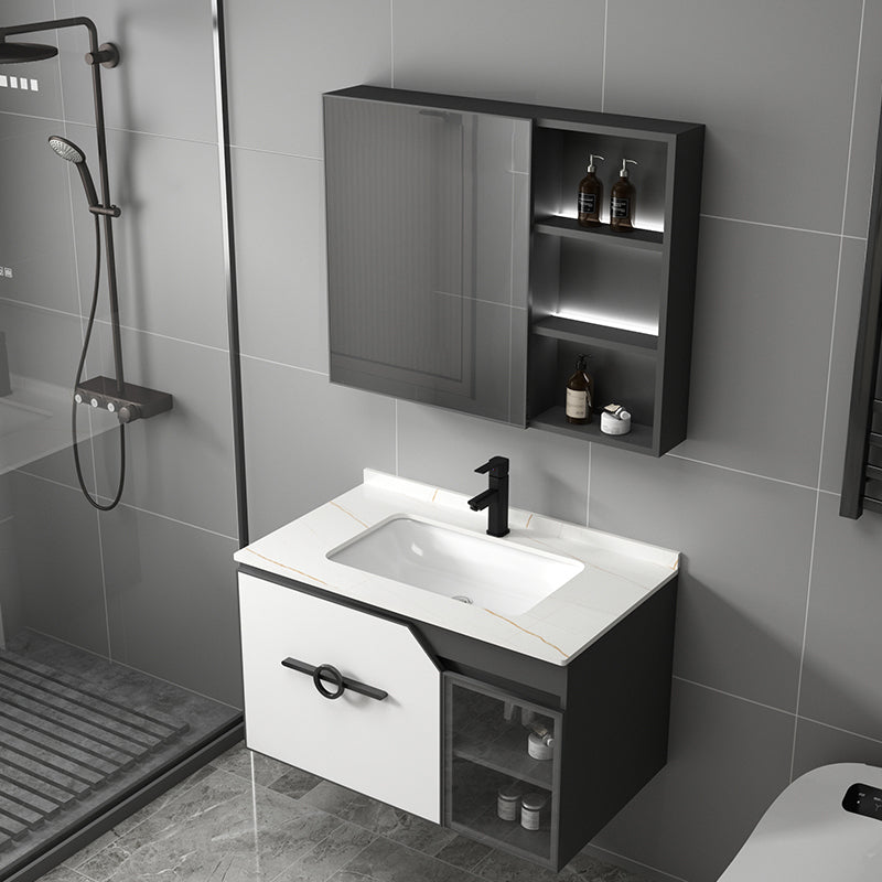 Modern Single Sink Vanity Metal Base Rectangular Wall Mount Vanity Set Clearhalo 'Bathroom Remodel & Bathroom Fixtures' 'Bathroom Vanities' 'bathroom_vanities' 'Home Improvement' 'home_improvement' 'home_improvement_bathroom_vanities' 7342861