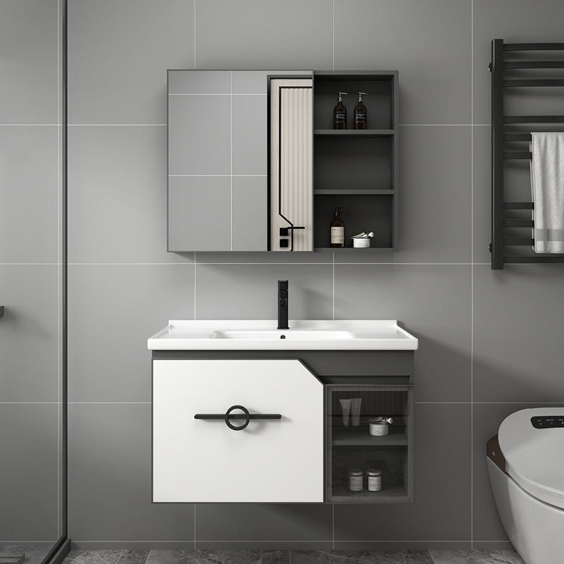 Modern Single Sink Vanity Metal Base Rectangular Wall Mount Vanity Set Clearhalo 'Bathroom Remodel & Bathroom Fixtures' 'Bathroom Vanities' 'bathroom_vanities' 'Home Improvement' 'home_improvement' 'home_improvement_bathroom_vanities' 7342865