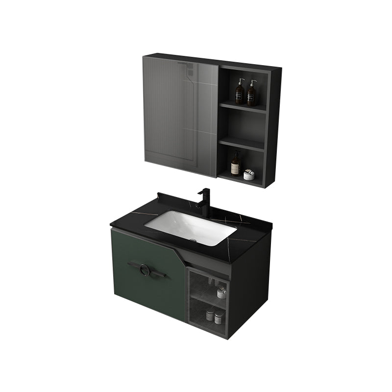 Modern Single Sink Vanity Metal Base Rectangular Wall Mount Vanity Set Vanity & Faucet & Mirror Cabinet 31.5"L x 18.5"W x 18.1"H Green Clearhalo 'Bathroom Remodel & Bathroom Fixtures' 'Bathroom Vanities' 'bathroom_vanities' 'Home Improvement' 'home_improvement' 'home_improvement_bathroom_vanities' 7342876