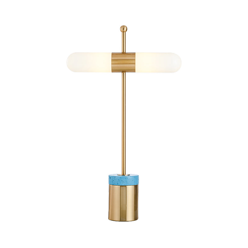 Capsule Opal Glass Night Table Lamp Post Modern 2 Heads Gold Desk Light with Tube Metal and Marble Base for Bedside Clearhalo 'Lamps' 'Table Lamps' Lighting' 734288