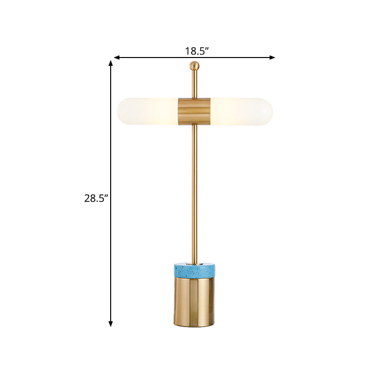 Capsule Opal Glass Night Table Lamp Post Modern 2 Heads Gold Desk Light with Tube Metal and Marble Base for Bedside Clearhalo 'Lamps' 'Table Lamps' Lighting' 734289