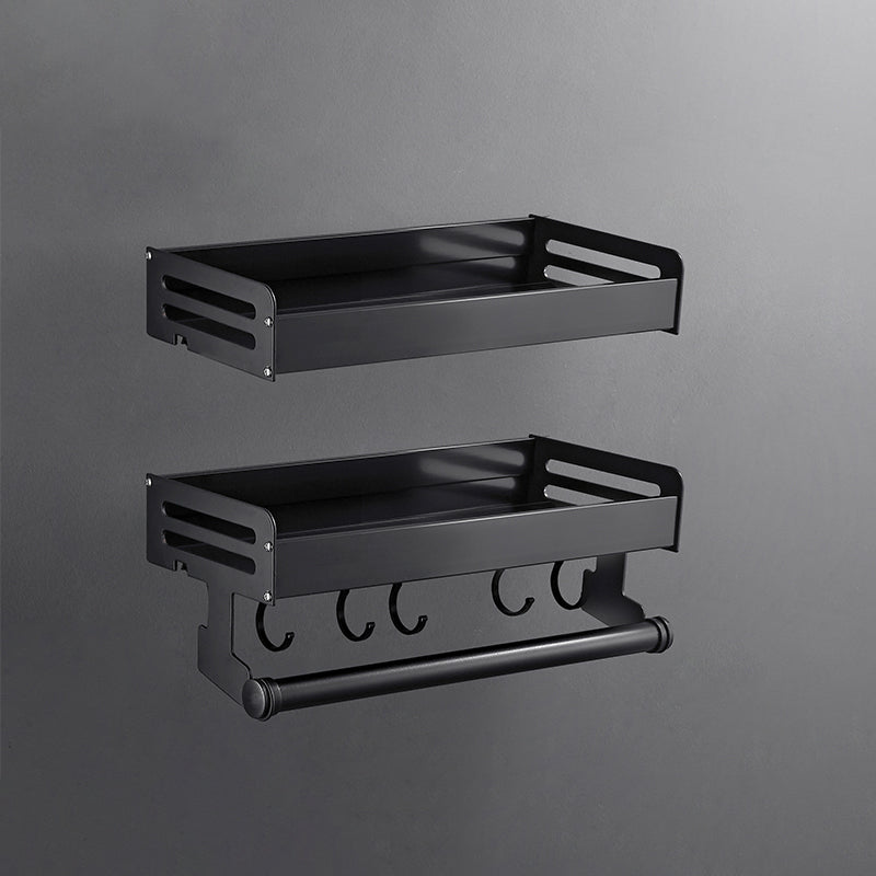 Matte Black Modern Bathroom Accessory Set, Set of 2, Bath Shelf 2 Piece Set Bath Shelf (with 12"L Rod) Clearhalo 'Bathroom Hardware Sets' 'Bathroom Hardware' 'Bathroom Remodel & Bathroom Fixtures' 'bathroom_hardware_sets' 'Home Improvement' 'home_improvement' 'home_improvement_bathroom_hardware_sets' 7343616