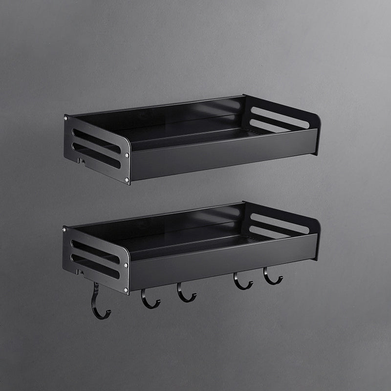 Matte Black Modern Bathroom Accessory Set, Set of 2, Bath Shelf 2 Piece Set Bath Shelf （With Hook 12"L） Clearhalo 'Bathroom Hardware Sets' 'Bathroom Hardware' 'Bathroom Remodel & Bathroom Fixtures' 'bathroom_hardware_sets' 'Home Improvement' 'home_improvement' 'home_improvement_bathroom_hardware_sets' 7343620