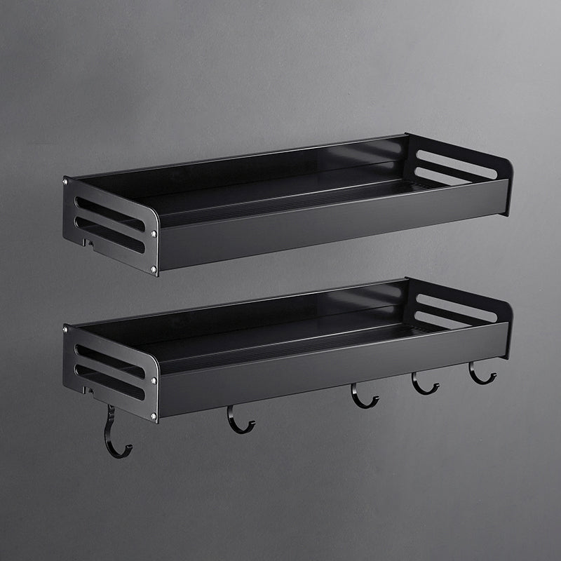 Matte Black Modern Bathroom Accessory Set, Set of 2, Bath Shelf 2 Piece Set Bath Shelf （With Hook 16"L） Clearhalo 'Bathroom Hardware Sets' 'Bathroom Hardware' 'Bathroom Remodel & Bathroom Fixtures' 'bathroom_hardware_sets' 'Home Improvement' 'home_improvement' 'home_improvement_bathroom_hardware_sets' 7343621