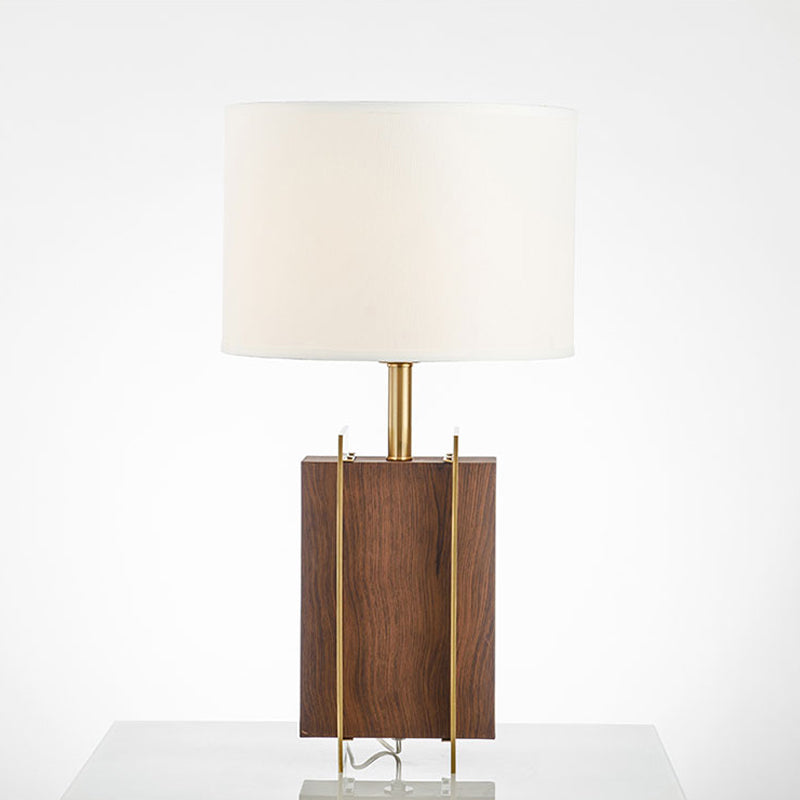 Metal Rectangle Desk Light Modernist 1-Head Fabric Table Lamp in Gold with Wood Detail Gold Clearhalo 'Lamps' 'Table Lamps' Lighting' 734364