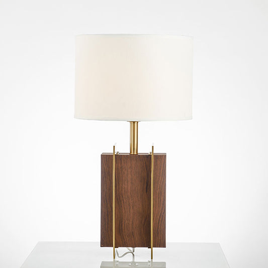 Metal Rectangle Desk Light Modernist 1-Head Fabric Table Lamp in Gold with Wood Detail Gold Clearhalo 'Lamps' 'Table Lamps' Lighting' 734364