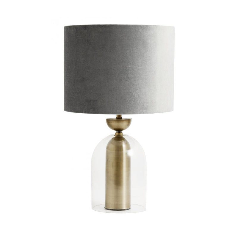 Gold Bell Table Light Contemporary 1 Bulb Clear Glass Desk Lamp with Grey Fabric Shade for Bedside Clearhalo 'Lamps' 'Table Lamps' Lighting' 734377