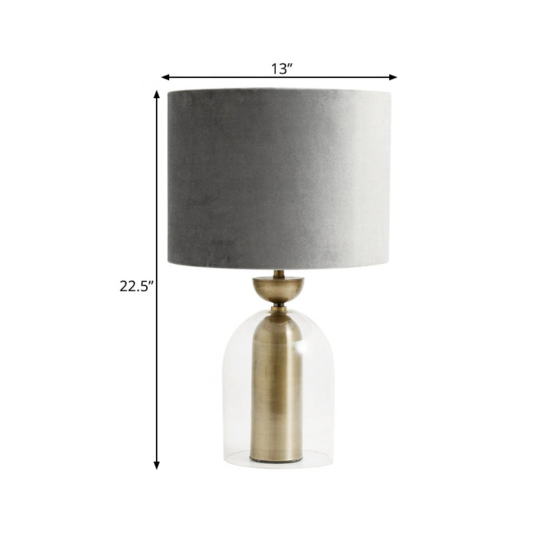 Gold Bell Table Light Contemporary 1 Bulb Clear Glass Desk Lamp with Grey Fabric Shade for Bedside Clearhalo 'Lamps' 'Table Lamps' Lighting' 734378