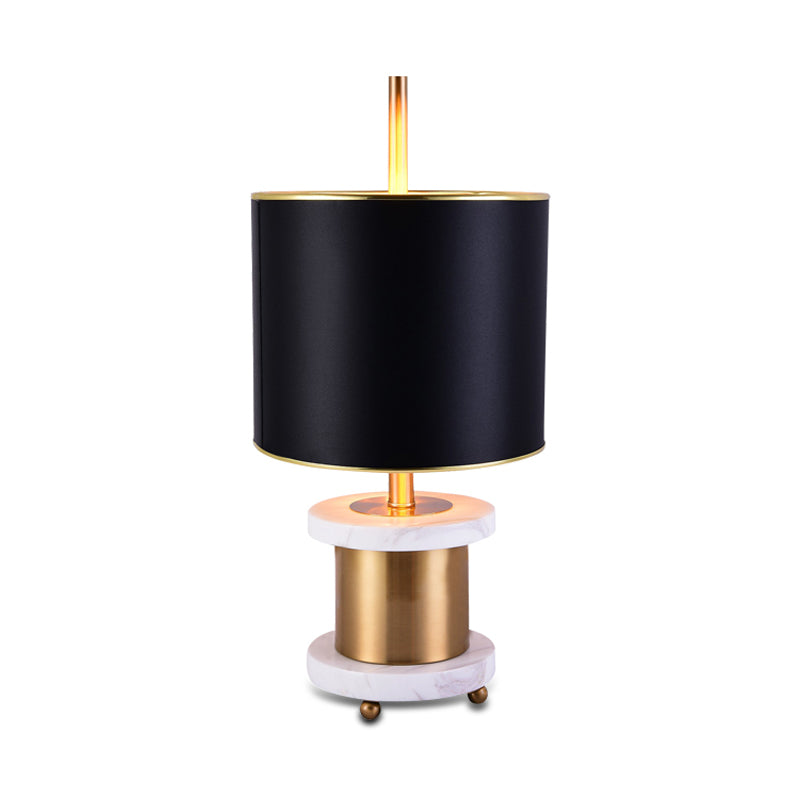 Fabric Drum Shade Night Table Light Modernism 1 Head Marble Reading Book Lamp in Black Clearhalo 'Lamps' 'Table Lamps' Lighting' 734382