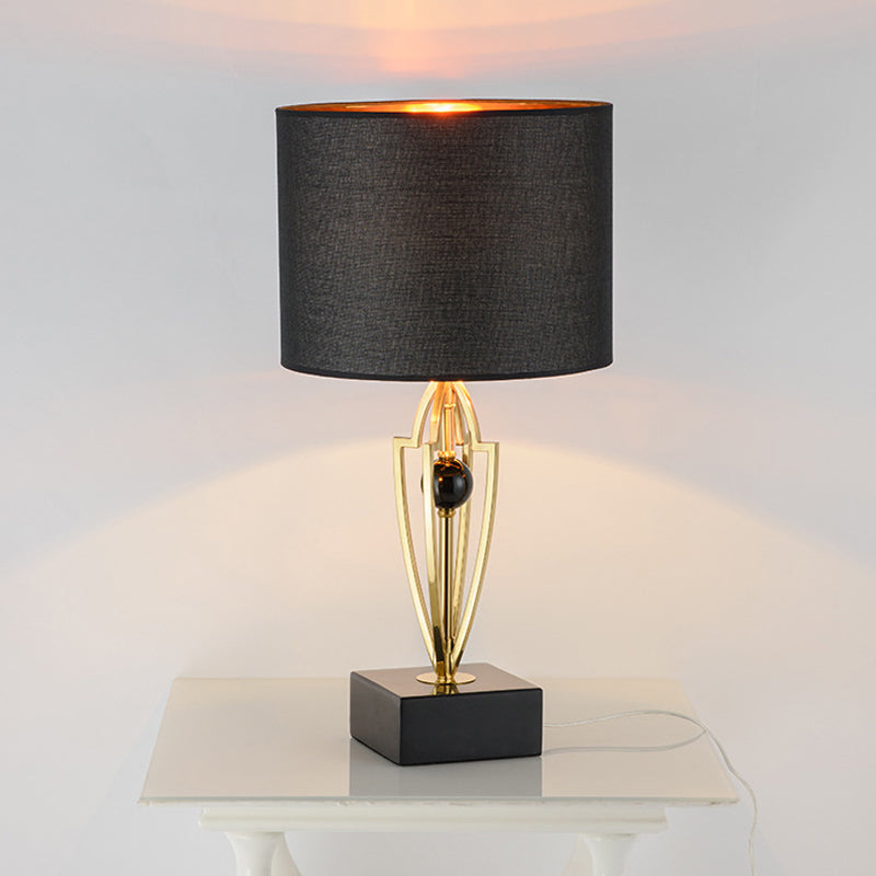Contemporary 1 Light Nightstand Light Black Drum Night Table Lamp with Fabric Shade Black Clearhalo 'Lamps' 'Table Lamps' Lighting' 734384