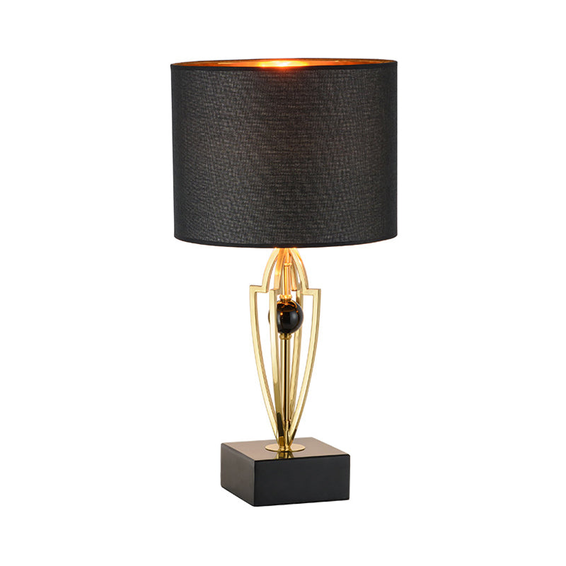 Contemporary 1 Light Nightstand Light Black Drum Night Table Lamp with Fabric Shade Clearhalo 'Lamps' 'Table Lamps' Lighting' 734387