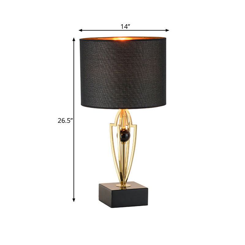 Contemporary 1 Light Nightstand Light Black Drum Night Table Lamp with Fabric Shade Clearhalo 'Lamps' 'Table Lamps' Lighting' 734388