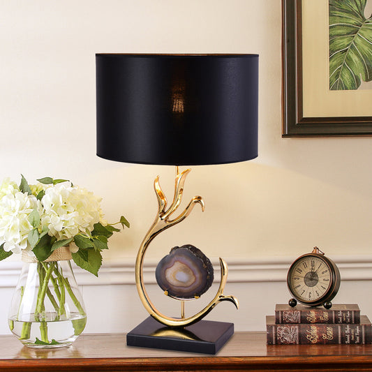 Branch Metal Desk Light Modernism 1 Bulb Gold Agate Table Lamp with Black Fabric Shade Black Clearhalo 'Lamps' 'Table Lamps' Lighting' 734389