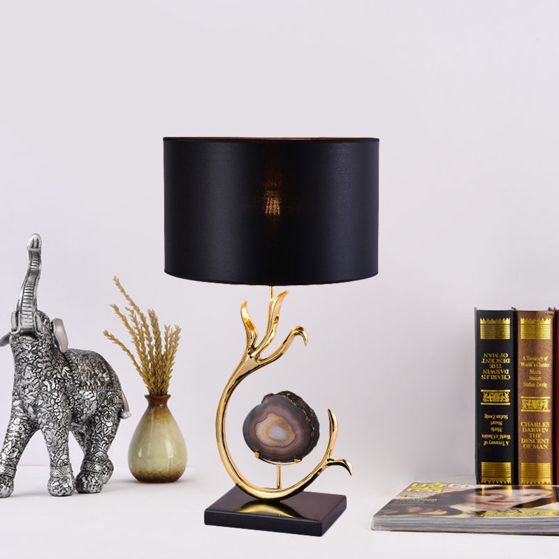 Branch Metal Desk Light Modernism 1 Bulb Gold Agate Table Lamp with Black Fabric Shade Clearhalo 'Lamps' 'Table Lamps' Lighting' 734390