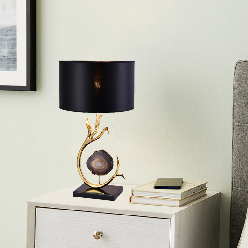 Branch Metal Desk Light Modernism 1 Bulb Gold Agate Table Lamp with Black Fabric Shade Clearhalo 'Lamps' 'Table Lamps' Lighting' 734391