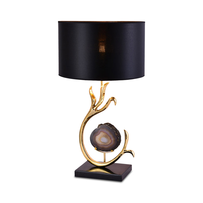 Branch Metal Desk Light Modernism 1 Bulb Gold Agate Table Lamp with Black Fabric Shade Clearhalo 'Lamps' 'Table Lamps' Lighting' 734392