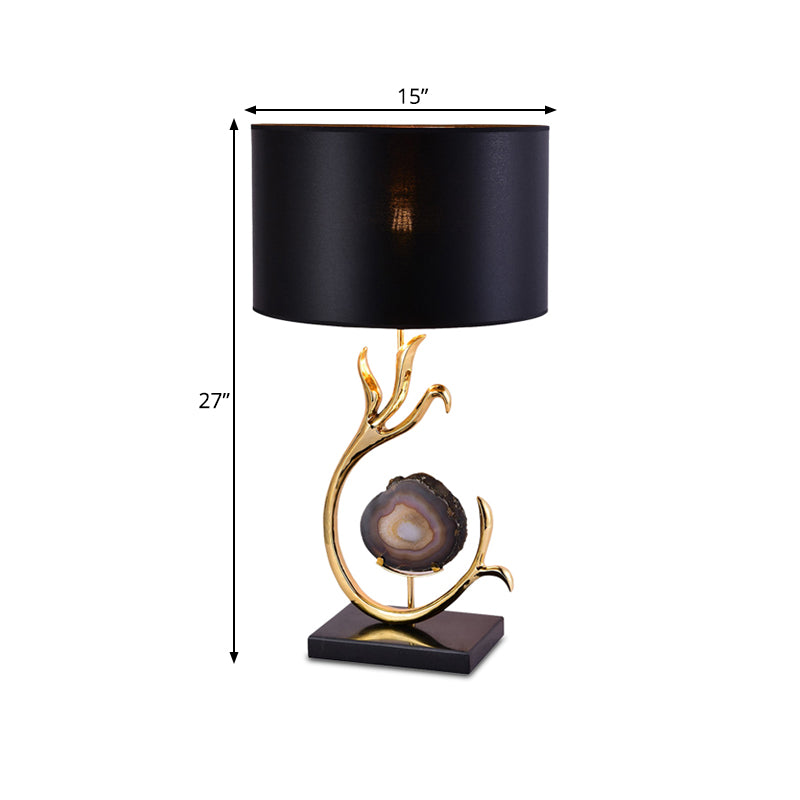 Branch Metal Desk Light Modernism 1 Bulb Gold Agate Table Lamp with Black Fabric Shade Clearhalo 'Lamps' 'Table Lamps' Lighting' 734393