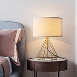 Diamond Cage Table Light Minimalist Metallic 1 Head Bedside White Fabric Desk Lamp in Gold Clearhalo 'Lamps' 'Table Lamps' Lighting' 734396